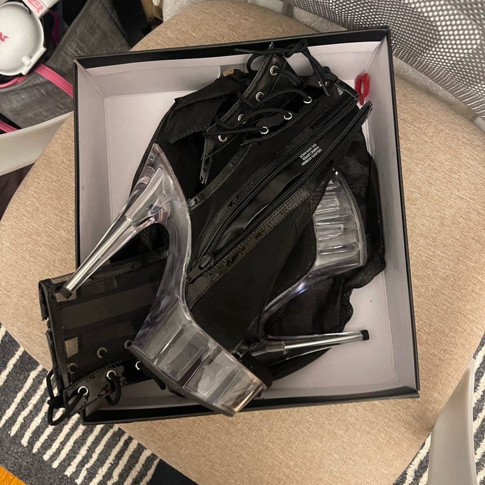 Pleaser Black and Clear Platform Heels